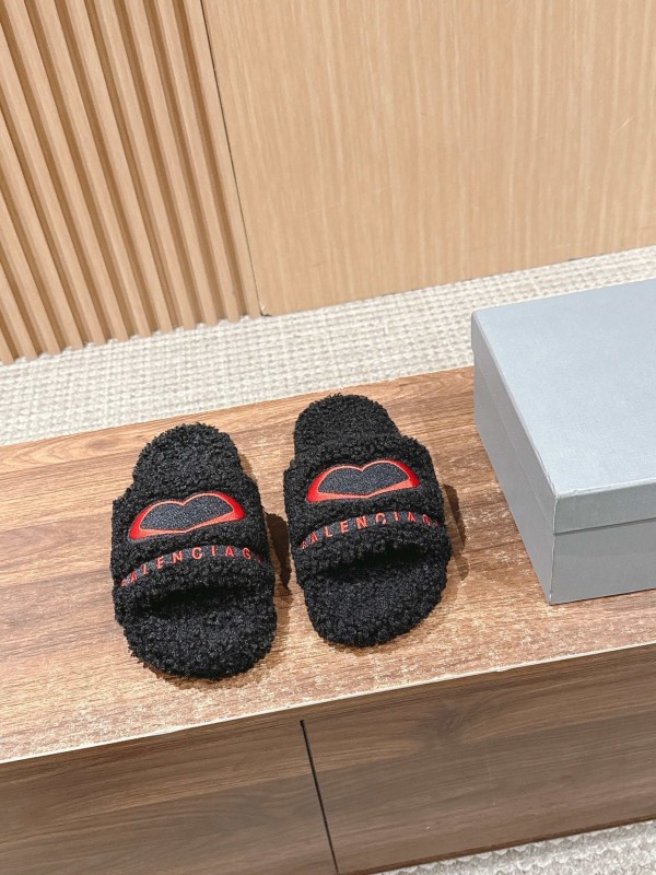Balenciaga Paris World Limited Edition Series Embroidered Platform Shearling Slippers - AS00200