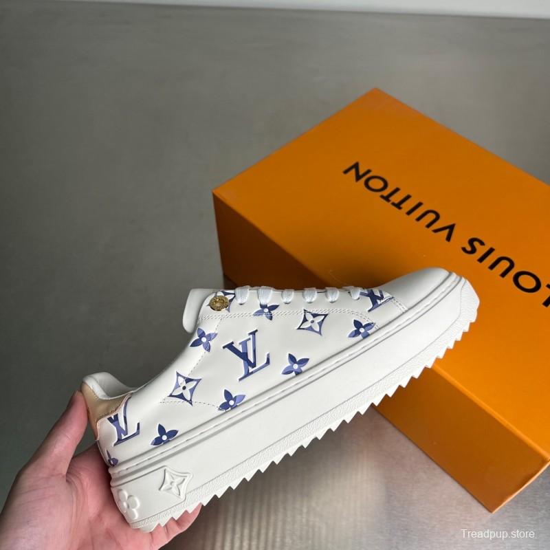 Louis Vuitton Time Out Cherry Blossom Collection Leather Round Toe Flat Low Top Sneakers Women's - YC