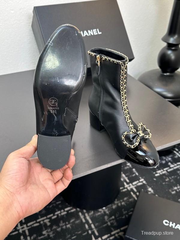 Chanel 2025/SS Chain Bow Chunky Heel Ankle Boots - LY00370