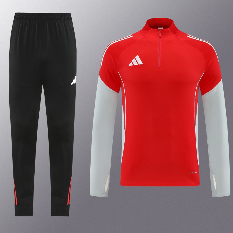 25/26  Adidas Red/White Full zipper Jacket Tracksuit+ long pants