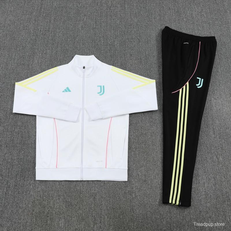 25/26  Juventus White  Full zipper Jacket Tracksuit+ long pants