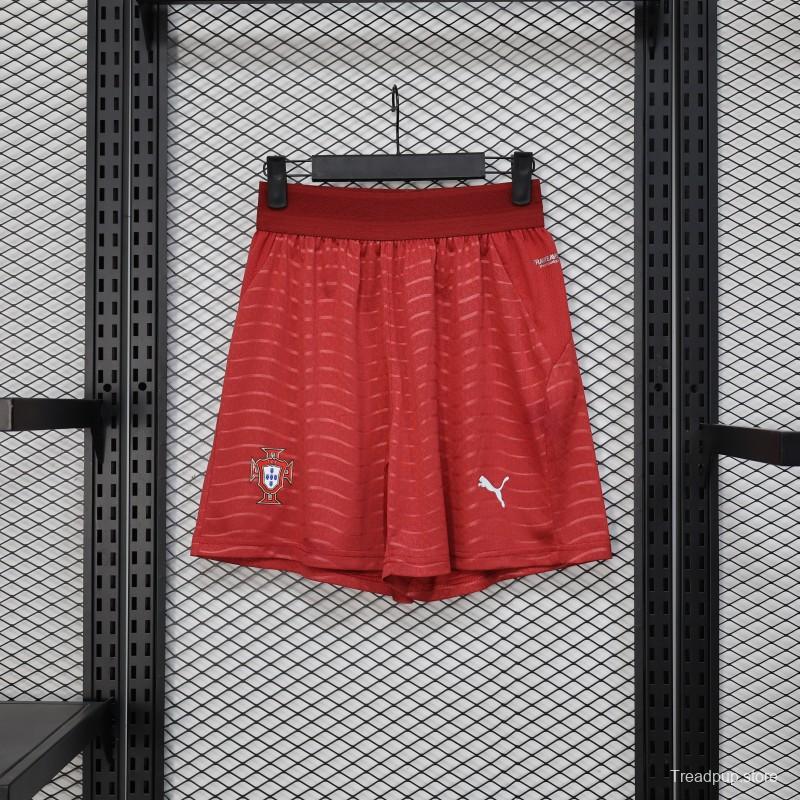 2026 Player Version Portugal Red with Wave Pattern Shorts