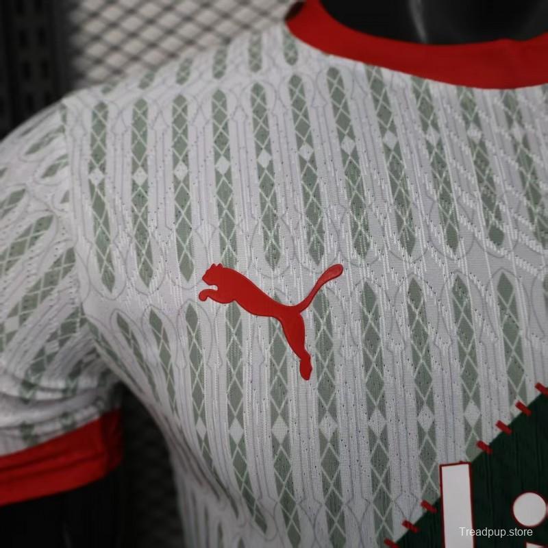 25/26 Player Version Marseille White and Green with Vertical Stripe and Dot Pattern Jersey