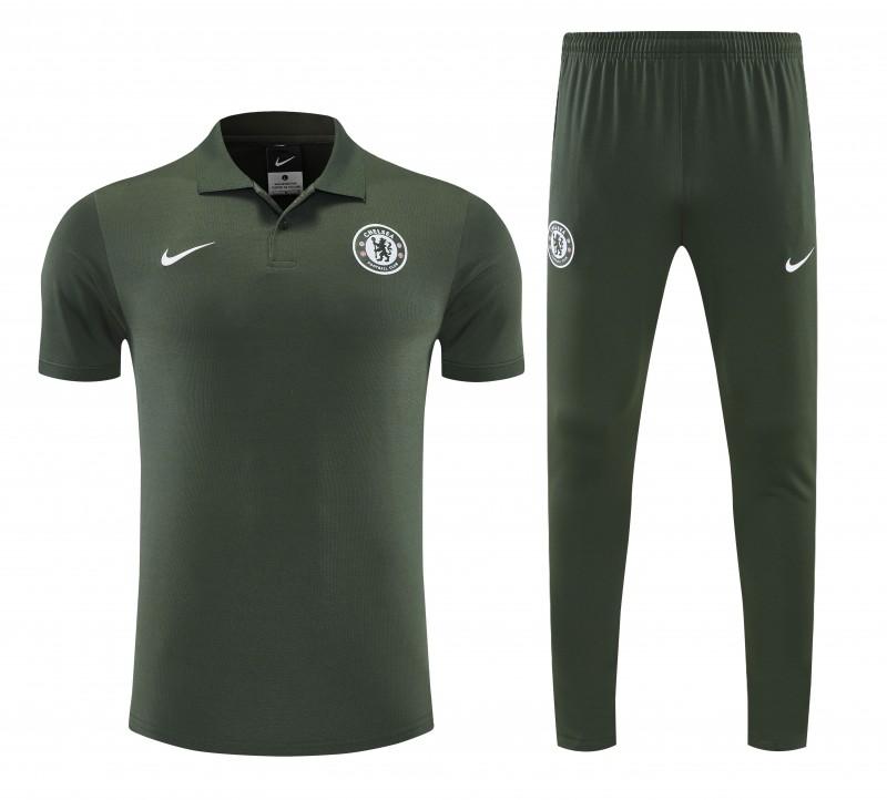 26/27 Chelsea  Dark Green Polo Training Shirt + Long Pants Tracksuit