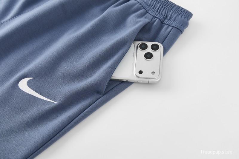 26/27  Paris Saint-Germain Steel Blue Full Zipper Hooded Jacket Tracksuit + Long Pants