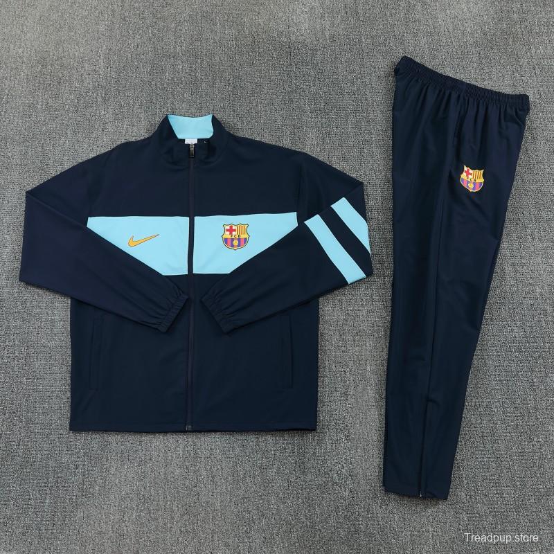 2026 Barcelona Navy Blue  Full Zipper Jacket Tracksuit + Long Pants