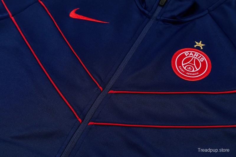 26/27 Paris Saint-Germain Navy Blue with Red Chevron Stripe Full Zipper Jacket Tracksuit + Long Pants (Home)