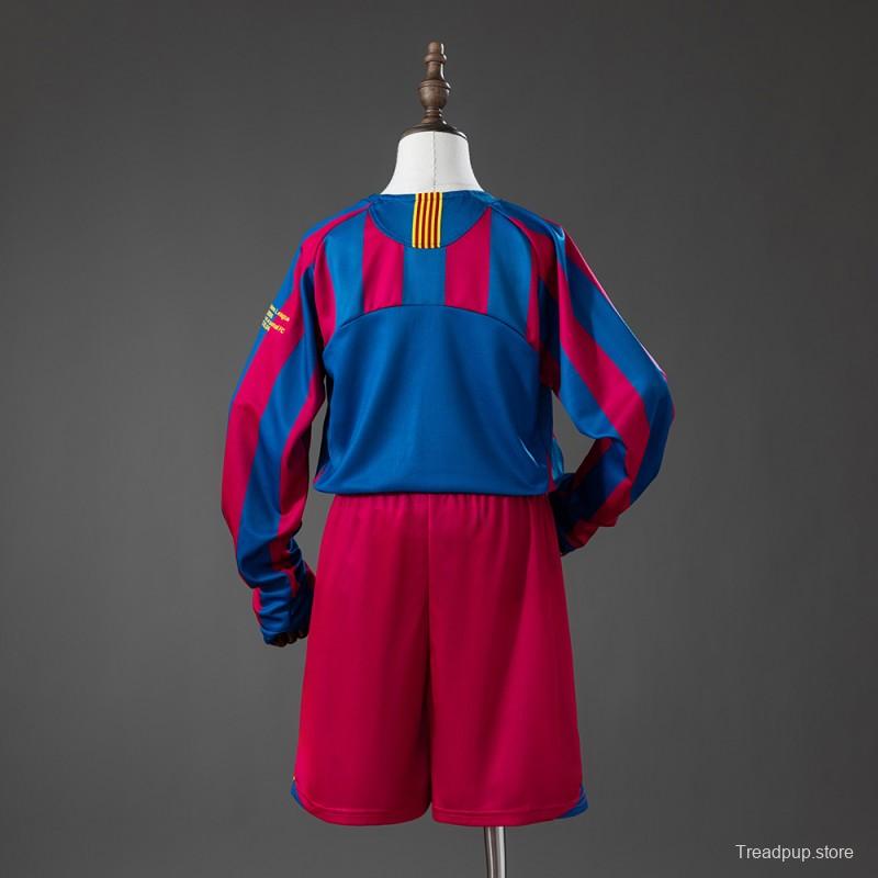 05/06 Kids Barcelona Home (UEFA Champions League) Retro Long Sleeve Kit Jersey SIZE 16-28