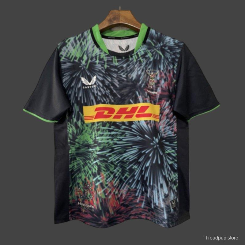 25/26 Harlequins Black with Multicolor Fireworks Pattern Third Jersey