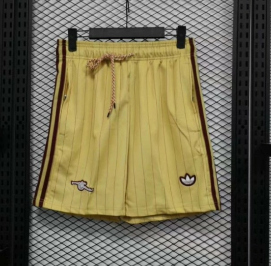 Player Version 25/26 Arsenal Yellow with Burgundy Side Stripes and Pinstripes Shorts