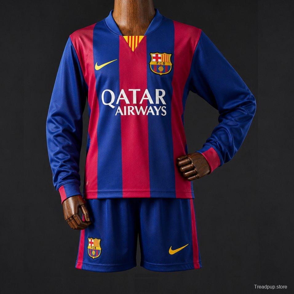 14/15 Kids Barcelona Home Retro Long-Sleeve Kit Jersey Size 16-28