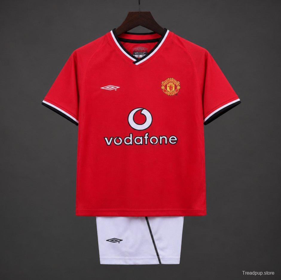Retro 2000/02 Kids Manchester United Red Home Jersey